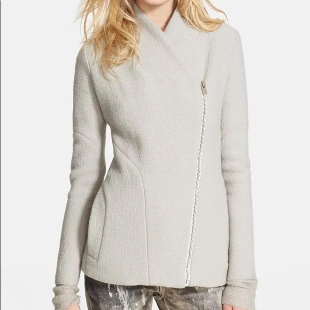 IRO‎ Curty Moto Blazer Jacket 38 US 6 Beige Virgin Wool Retail $870